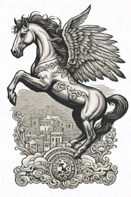 Pegasus flying over Greece tattoo  tattoo design idea