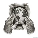 hands and world tattoo design idea