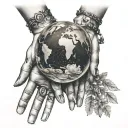 hands and world tattoo design idea