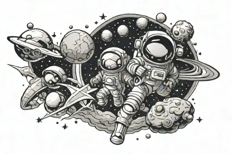 cartoon outer space tattoo design idea