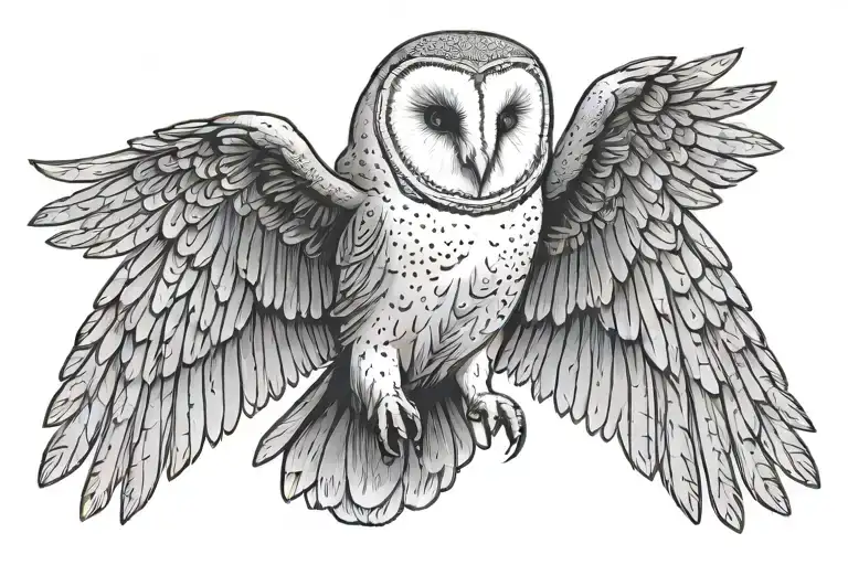 barn owl, wings spread, tattoo design idea