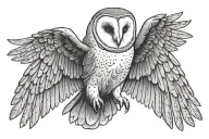 barn owl, wings spread, tattoo design idea