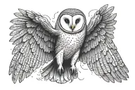 barn owl, wings spread, tattoo design idea