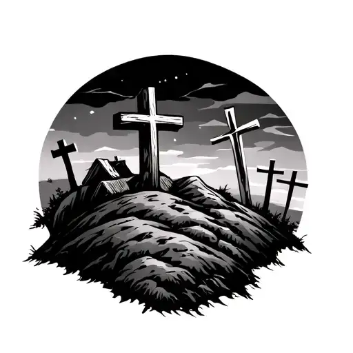 3 Crosses On Hill tattoo design idea