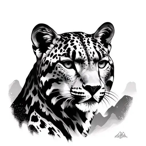Snow Leopard mountain landscape tattoo design idea