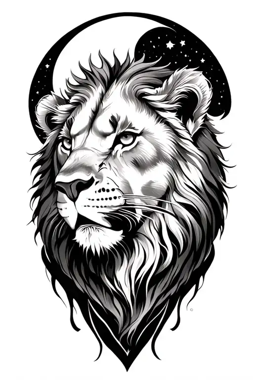 moon and lioness symbolizing strength tattoo design idea