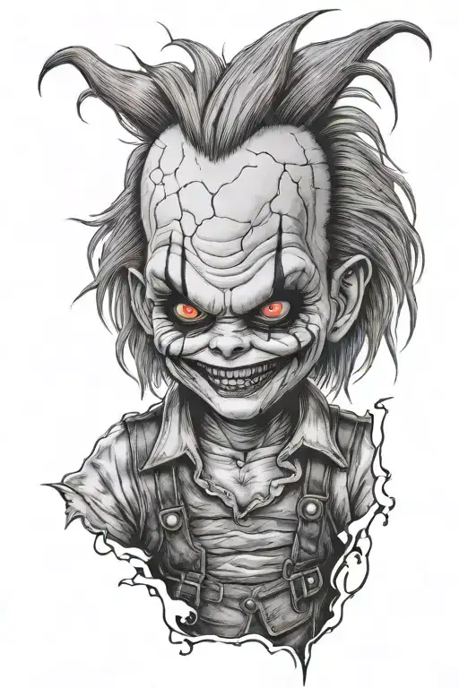 Chucky as Joker face tattoo design idea