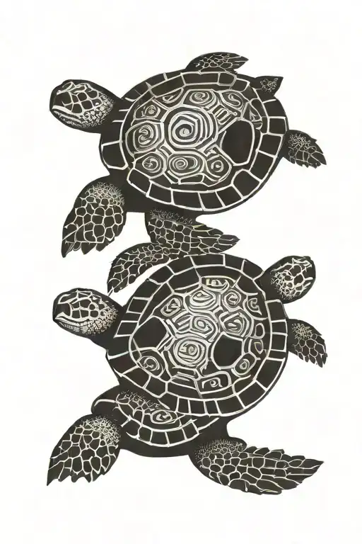 turtle and sea turtle swimming tattoo design idea