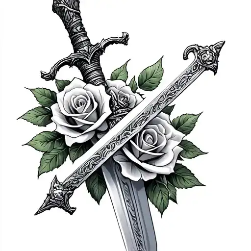 Sword With Roses Simiple 3225+ Sword With Roses Tattoo Ideas in 2025 - BlackInk AI
