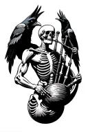 winged muscular skeleton playing bagpipes crows tattoo design idea