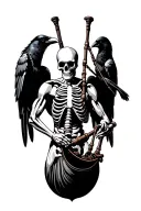 winged muscular skeleton playing bagpipes crows tattoo design idea