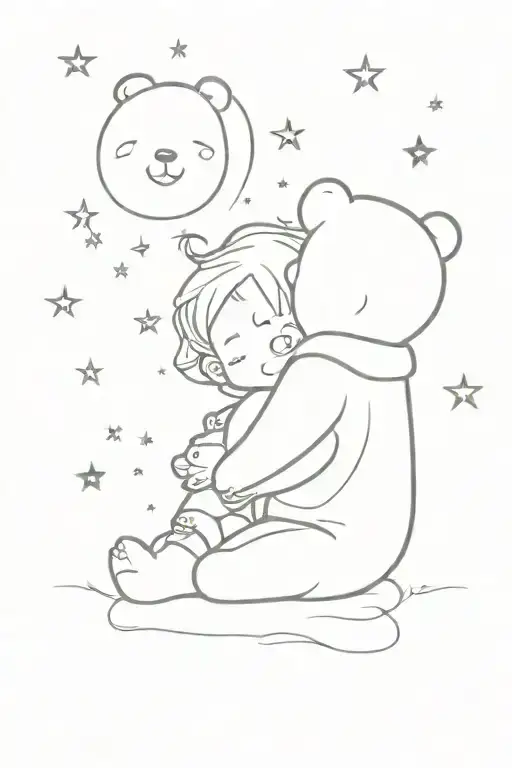 child with teddy watches the stars representing tattoo design idea