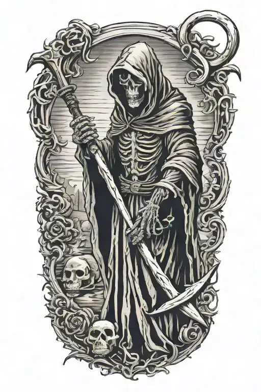 grim reaper with scythe tattoo design idea