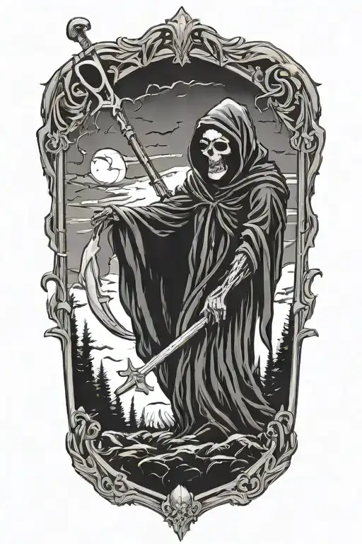 grim reaper with scythe tattoo design idea