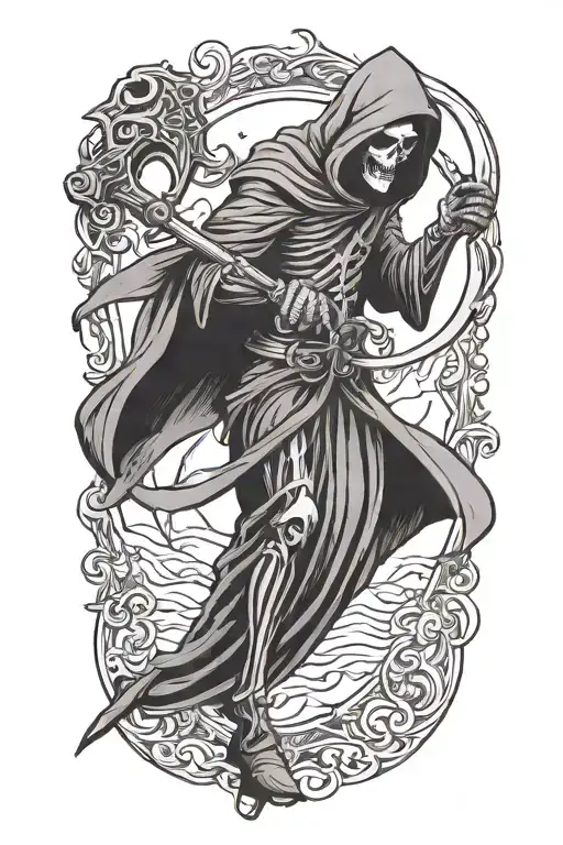 grim reaper with scythe tattoo design idea