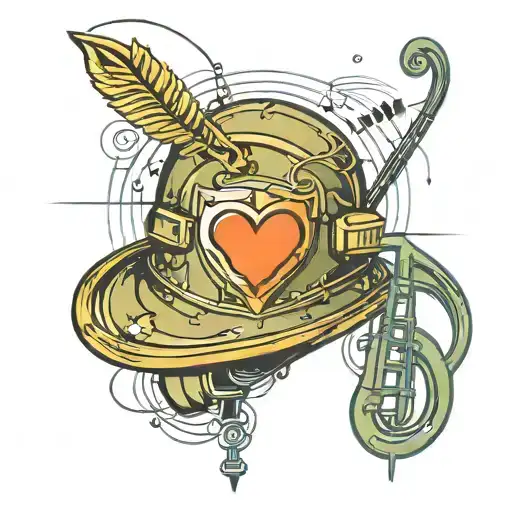 A new-school design of a military helmet with musical notes and a heart, representing the client's passion for both music and their occupation in the army tattoo design idea