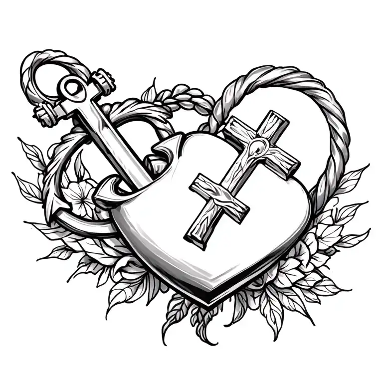 anchor cross heart shaped lock Jennifer tattoo design idea