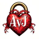AVJ initials intertwined inside heart shaped lock tattoo design idea