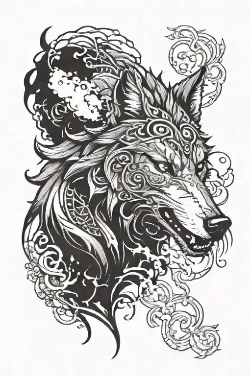 In Scandinavian mythology, a wolf fights with God and wins. tattoo design idea