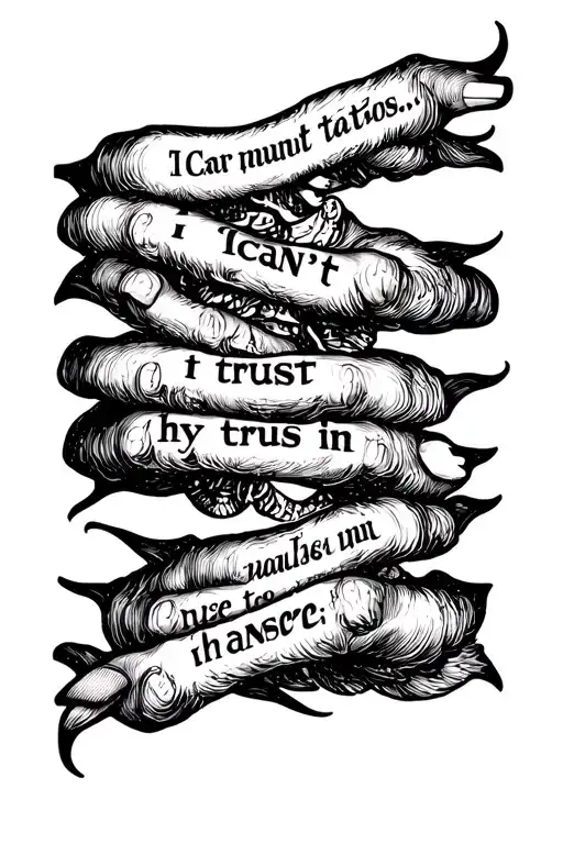 Make these lyrics into a forearm sleeve picture, no quotes. Blackwork stylePins and needles in my face, ICan't trust  tattoo design idea