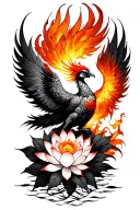 fiery phoenix rising with lotus flowers tattoo design idea