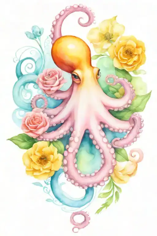 octopus, snowdrop, rose,  marigold flower tattoo design idea