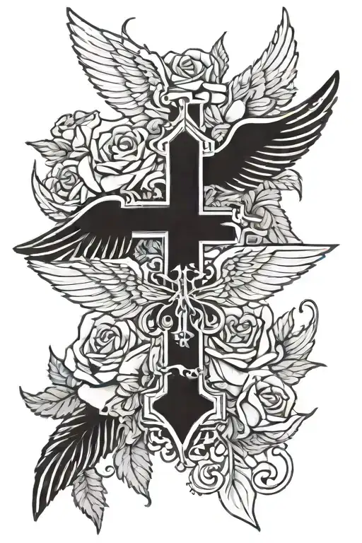 wings cross rose tattoo tattoo design idea