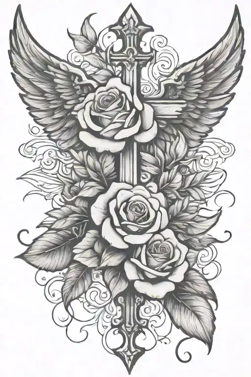 wings cross rose tattoo tattoo design idea