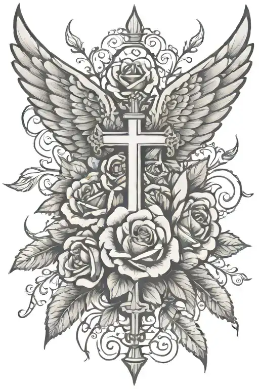 wings cross rose tattoo tattoo design idea