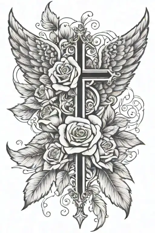 wings cross rose tattoo tattoo design idea