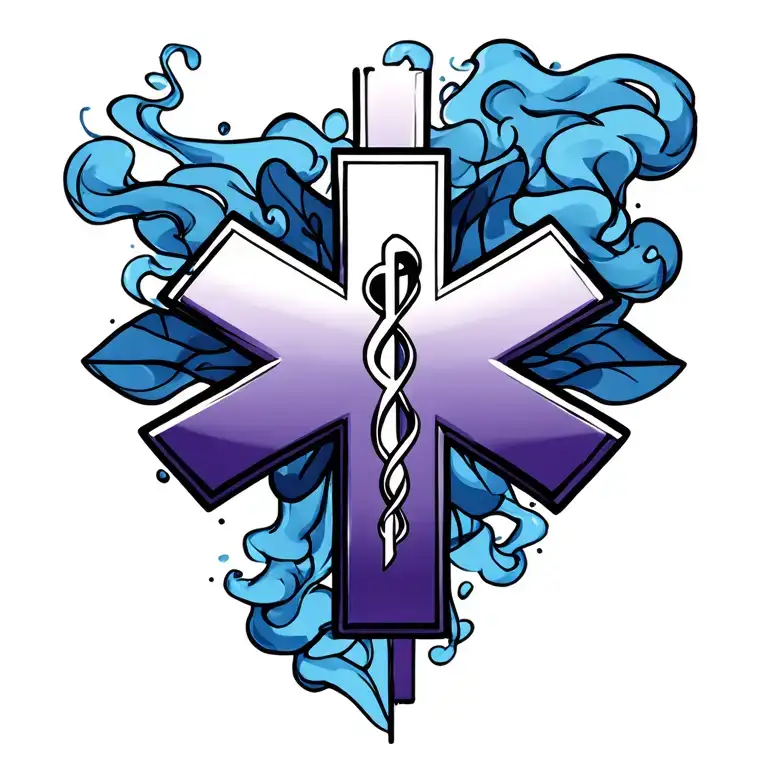 EMT star of life with smoke forming the shape tattoo design idea