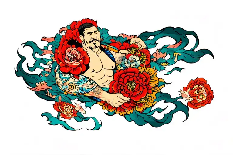 gaint above with knee wuad tattoo, with unique design like mcgregor chest tattoo tattoo design idea