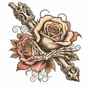 Skeleton hand holding the stem of a rose intertwined tattoo design idea
