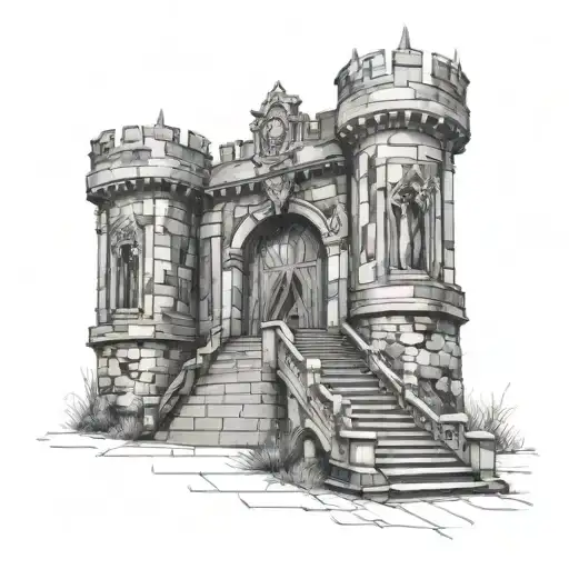staircase and gates to the castle.  tattoo design idea