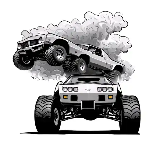 1978 corvette big monster truck back wheels smoking ratfink style tattoo design idea