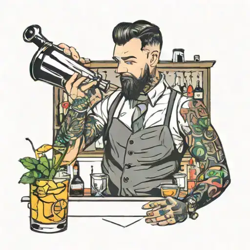matthew short hair bartender mixing cocktails tattoo design idea