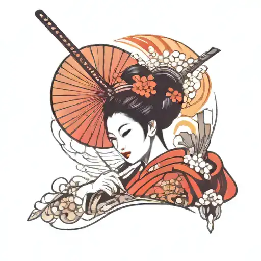 geisha holding a katana tattoo design idea