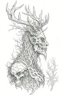 a side view of a  Leshen with a deer skull head from the witcher series tattoo design idea