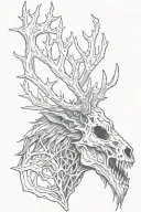 a side view of a  Leshen with a deer skull head from the witcher series tattoo design idea