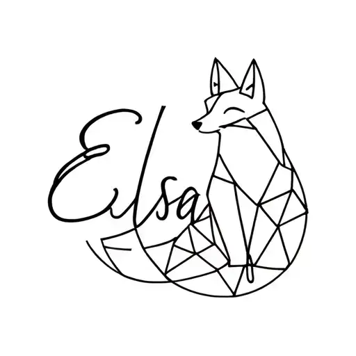Elsa name written/over fox sitting/ geometric pattern inspired tattoo design idea