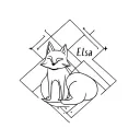 Elsa name written/over fox sitting/ geometric pattern inspired tattoo design idea