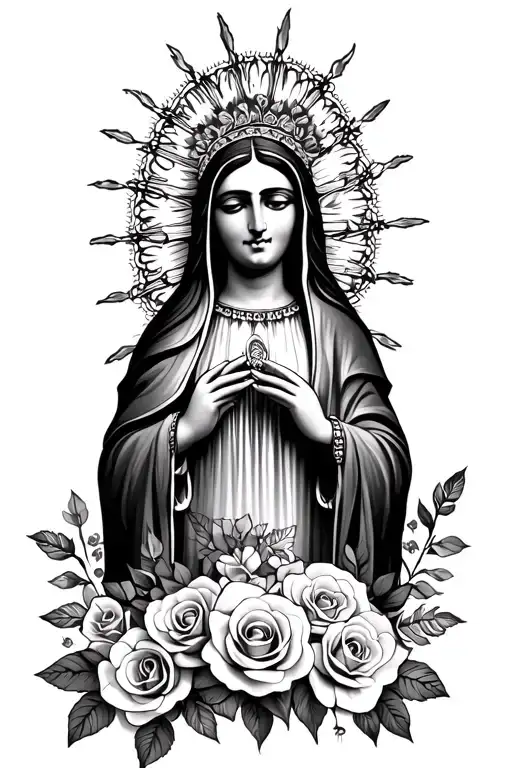 Virgen De Guadalupe Mexican with roses tattoo design idea