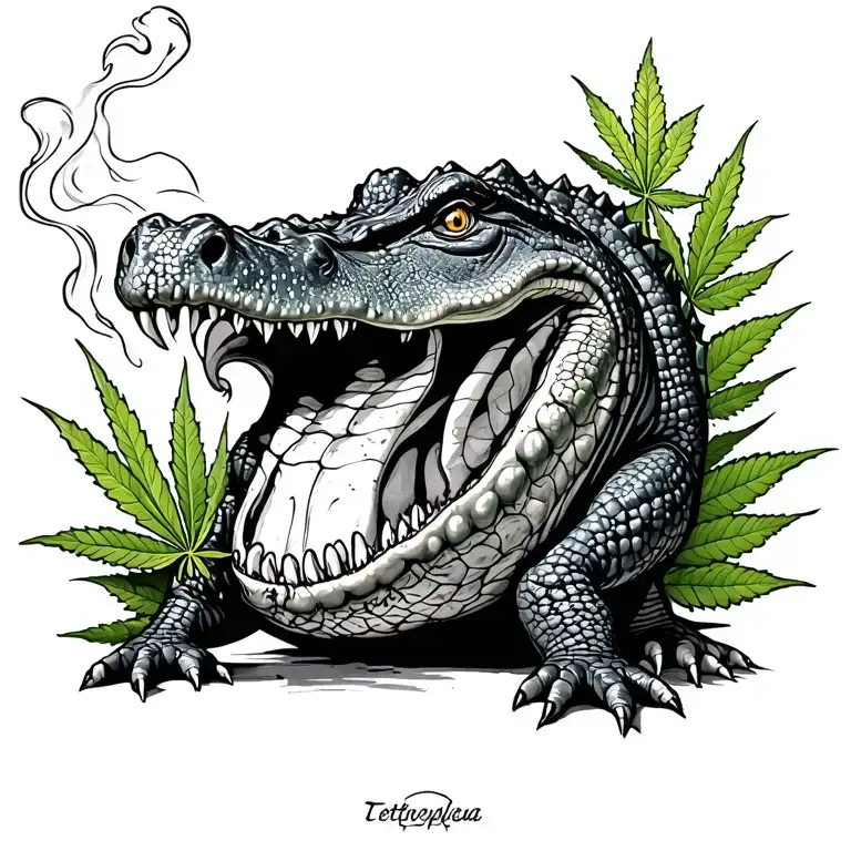 crocodile smoking weed tattoo design idea