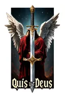 "Quis Ut Deus" Archangel Michael Sword stabbing tattoo design idea