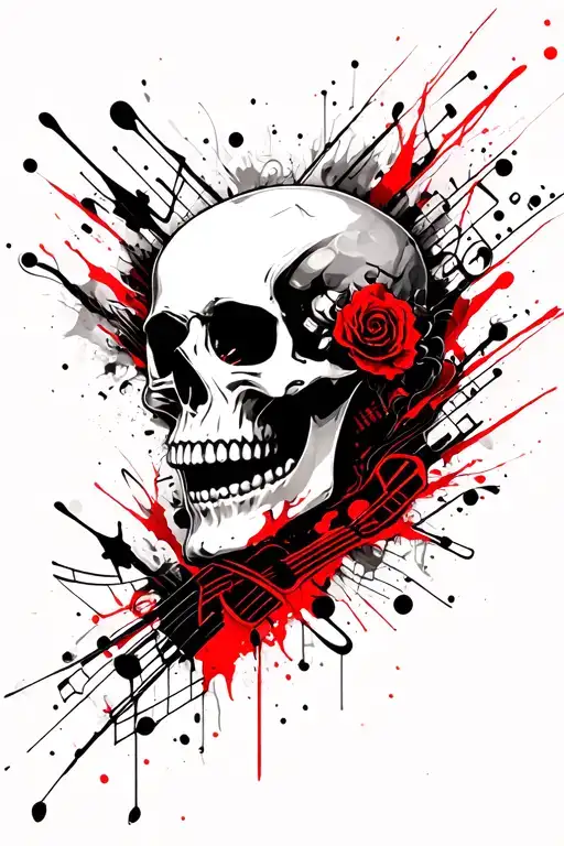 music and note, skull surrounded tattoo design idea