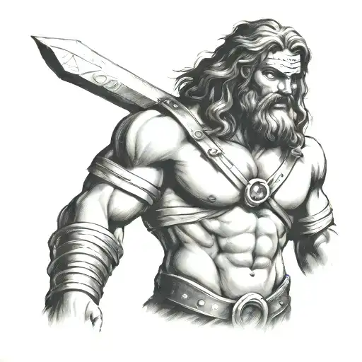Samson from the Bible with eye bandages tattoo design idea