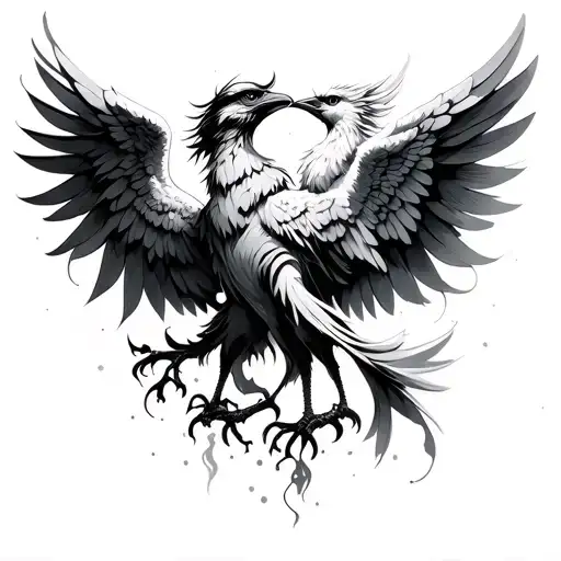 angel and phoenix bird tattoo design idea