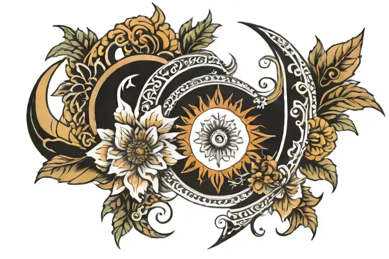 Crescent moon mandela style mixed tattoo design idea