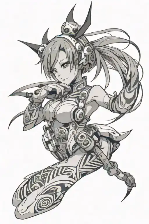 anime girl cyber tribal tattoo tattoo design idea