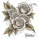 create a arm tattoo with multiple roses. include the name victoria in the tattoo. make the tattoo not colored. tattoo design idea